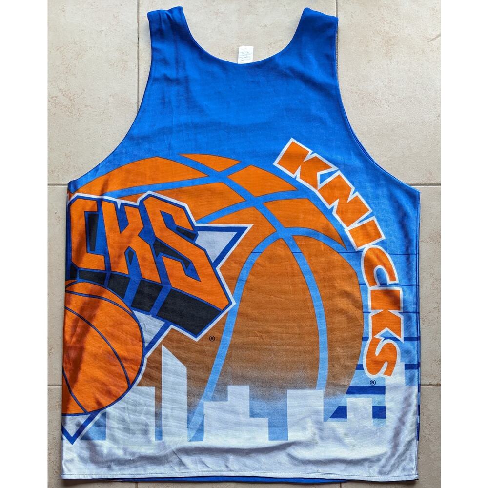 New York Knicks 90s STARTER Reversible AOP Print jersey M blue NBA vintage